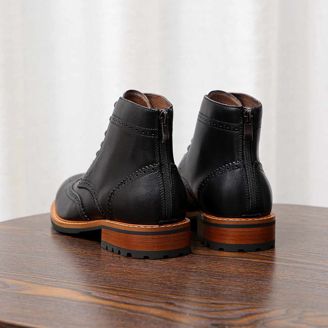 Wingtip Brogue Leather Derby Ankle Boots for Men