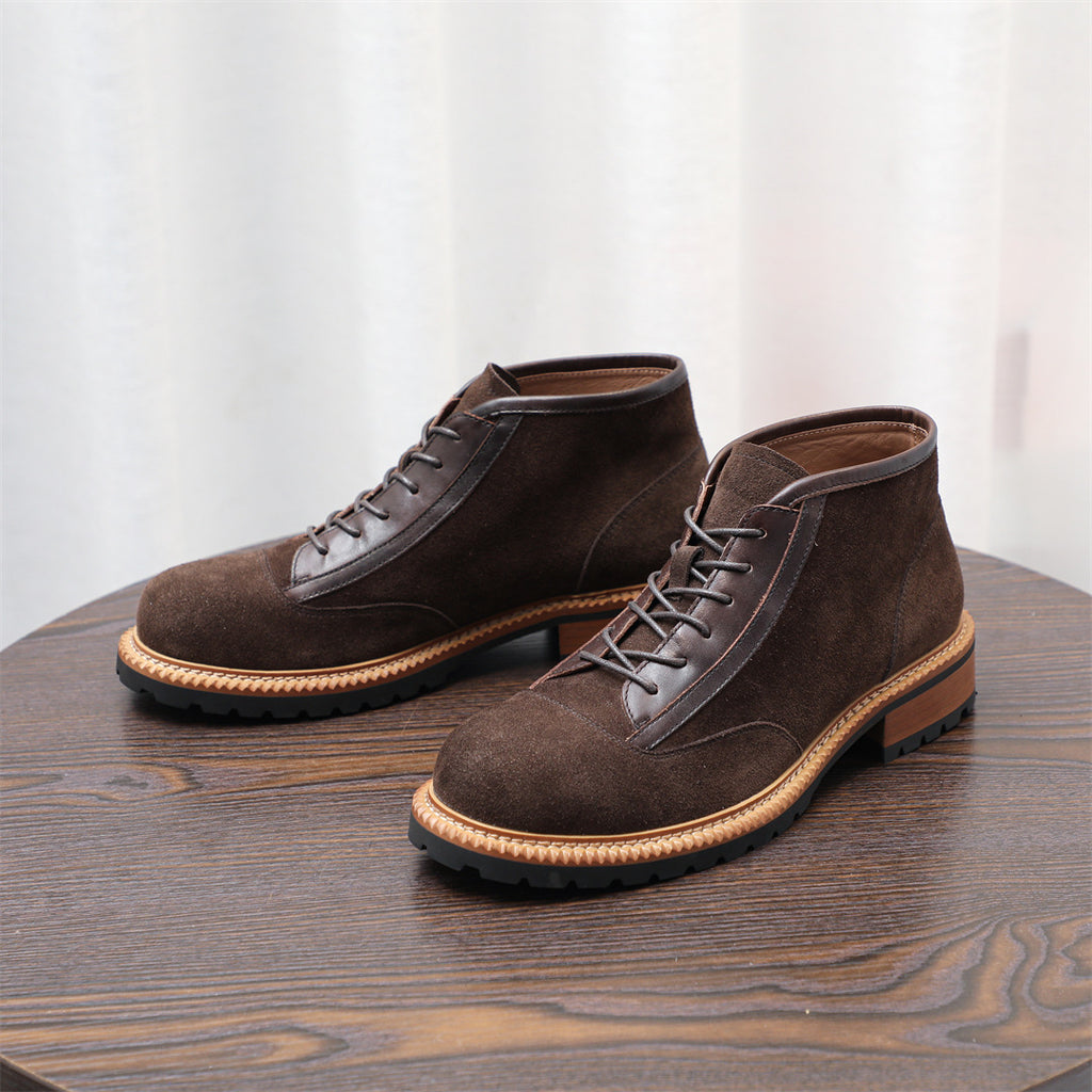 Men's Suede Leather-Trim Lug Sole Lace-Up Ankle Boots