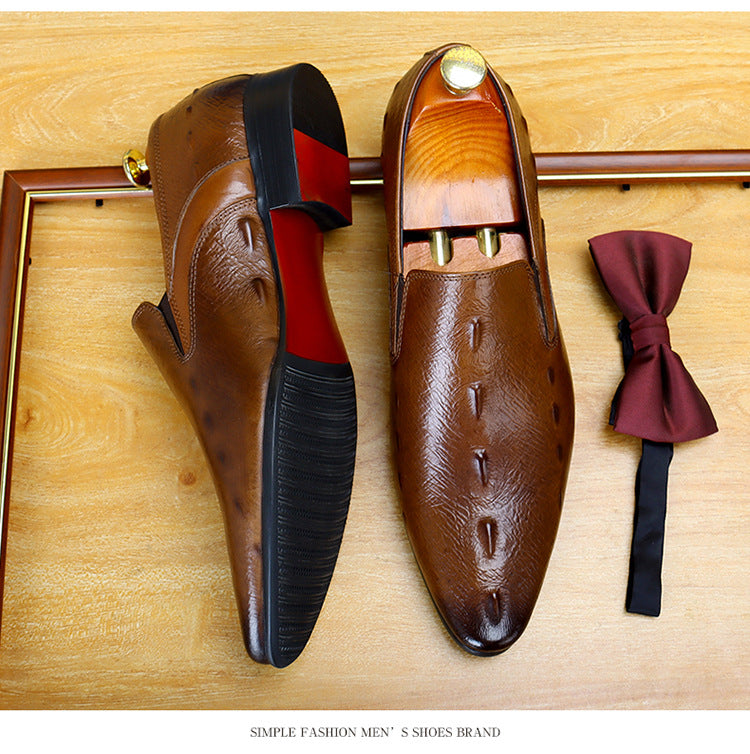 Men's Croc Embossed Pointed Toe Leather Loafers