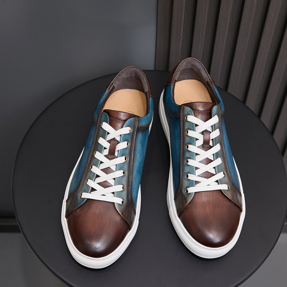 Men's Premium Two-Tone Patina Leather Sneakers
