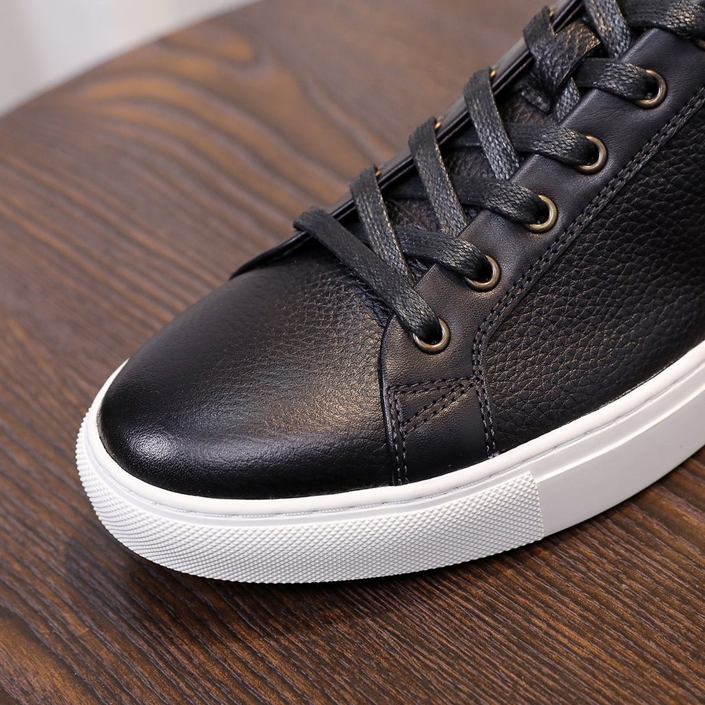 Men's Premium Pebbled Leather Burnished Sneakers