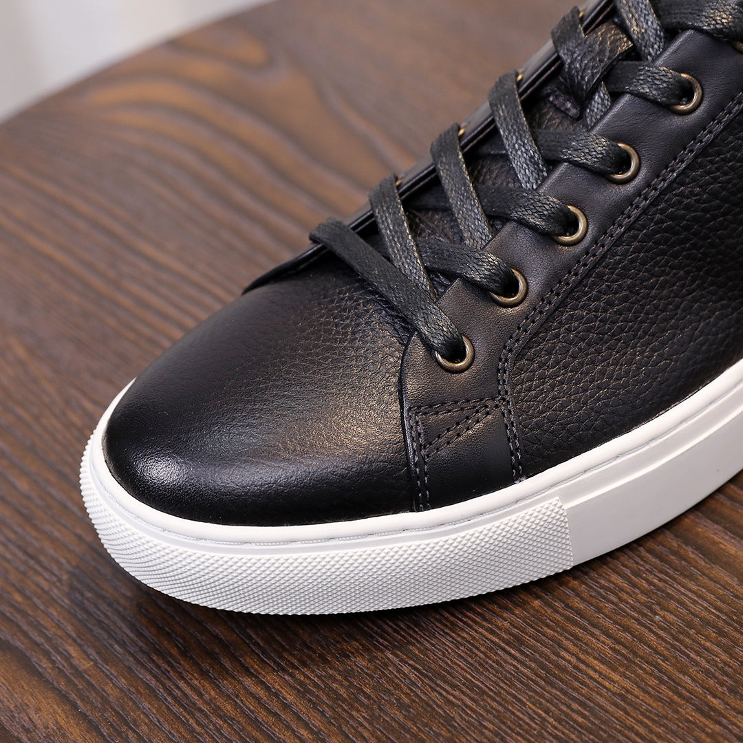 Men's Premium Pebbled Leather Burnished Sneakers