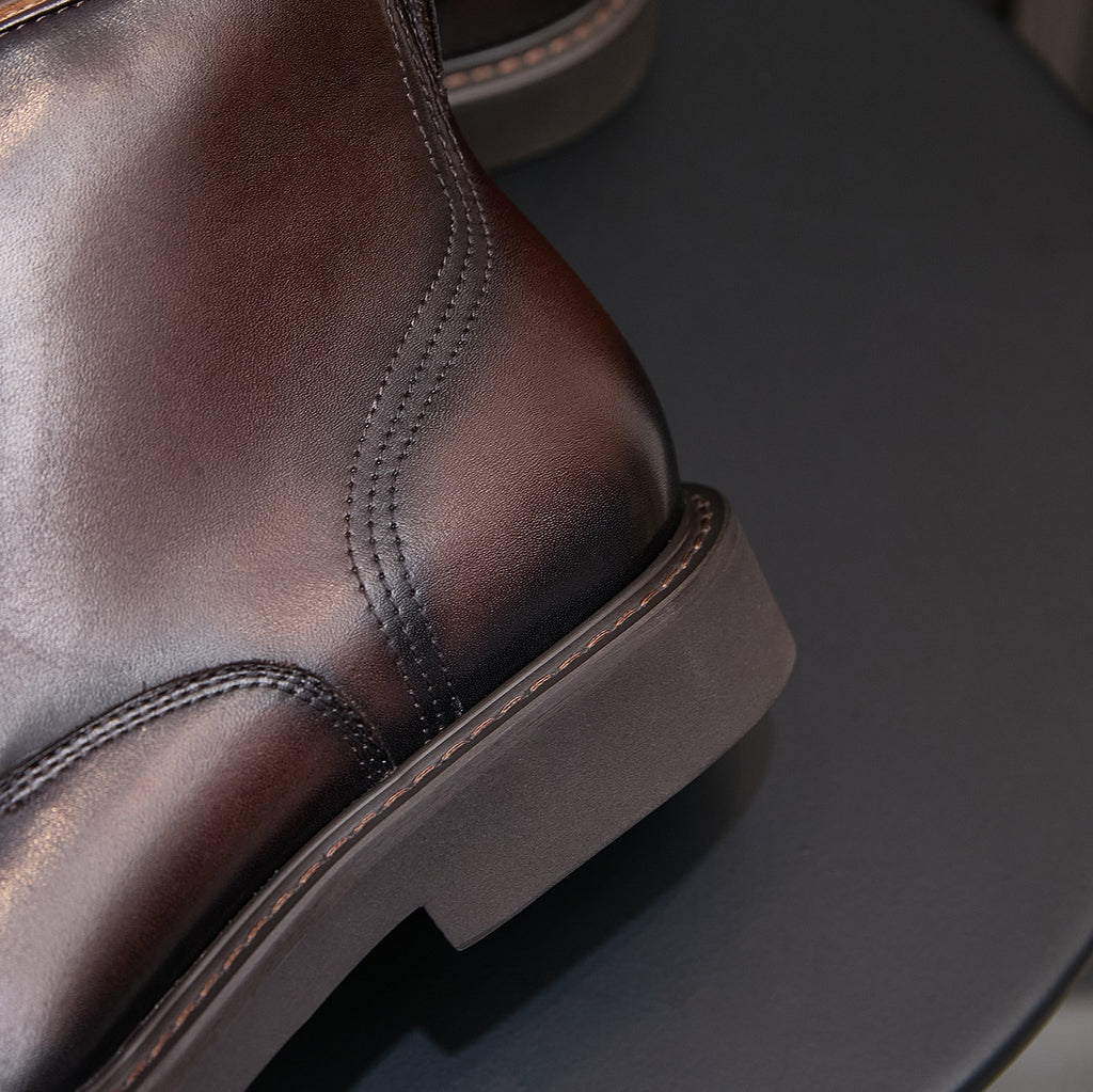 Plain Toe Leather Derby Ankle Boots for Men