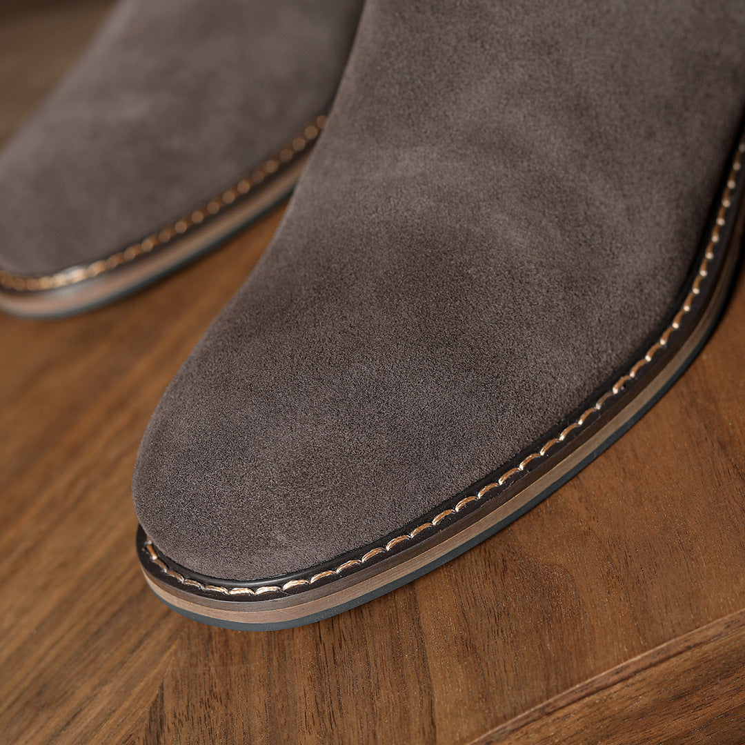 Men's Suede Plain Toe Side-Zip Chelsea Ankle Boots