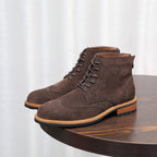 Wingtip Brogue Suede Back-Zip Lace-Up Boots for Men