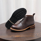 Cap Toe Leather Contrast-Welt Lace-Up Boots for Men