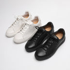 Men's genuine leather sneakers set: white and black lace-up low-top with rubber sole