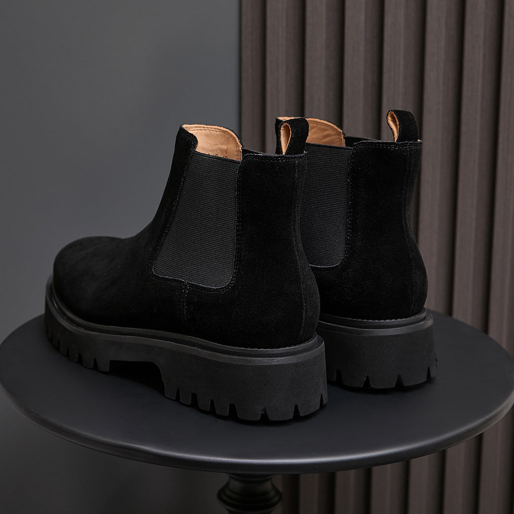 Pointed Plain Toe Suede Lug Chelsea Boots for Men
