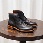 Men's Leather Wingtip Brogue Back-Zip Ankle Dress Boots