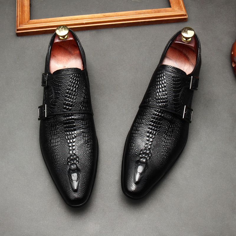 Men's Scaly Twin-Buckle Shoes: Fashion Elite-Groomsman Dress Shoes