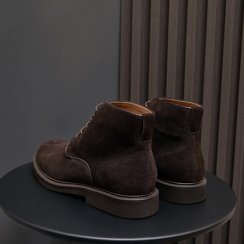 Men's Suede Plain Toe Stitched Welt Derby Ankle Boots