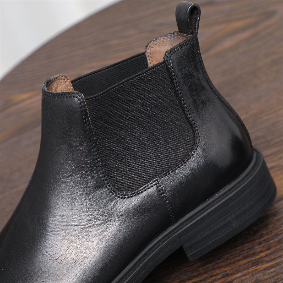 Men's Leather Plain Toe Elastic Gore Chelsea Dress Boots