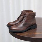 Burnished Wingtip Brogue Leather Back-Zip Boots for Men