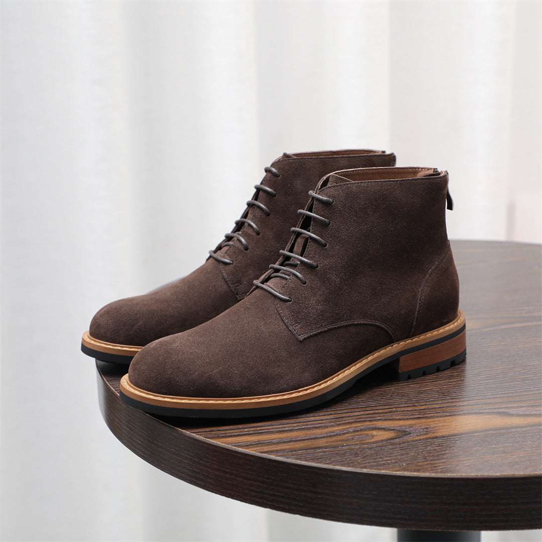 Men's Suede Plain Toe Back-Zip Lace-Up Ankle Dress Boots
