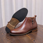 Men's Leather Plain Toe Side-Zip Chelsea Dress Boots