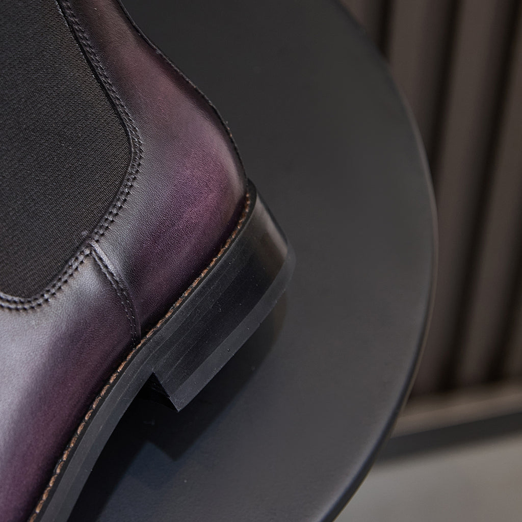 Burnished Leather Plain Toe Chelsea Boots for Men