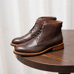 Wingtip Brogue Leather Derby Ankle Boots for Men