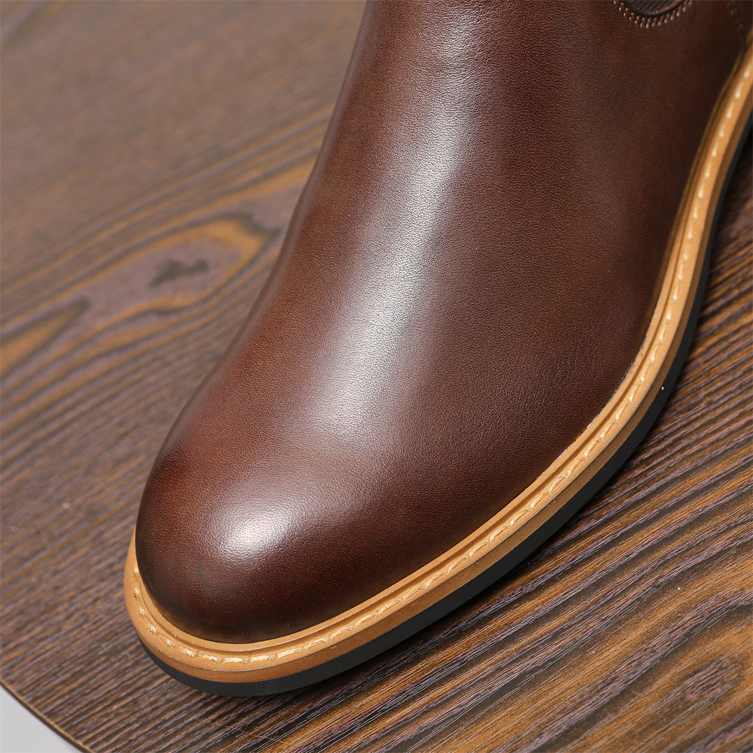 Men's Leather Contrast Welt Lug Sole Chelsea Dress Boots