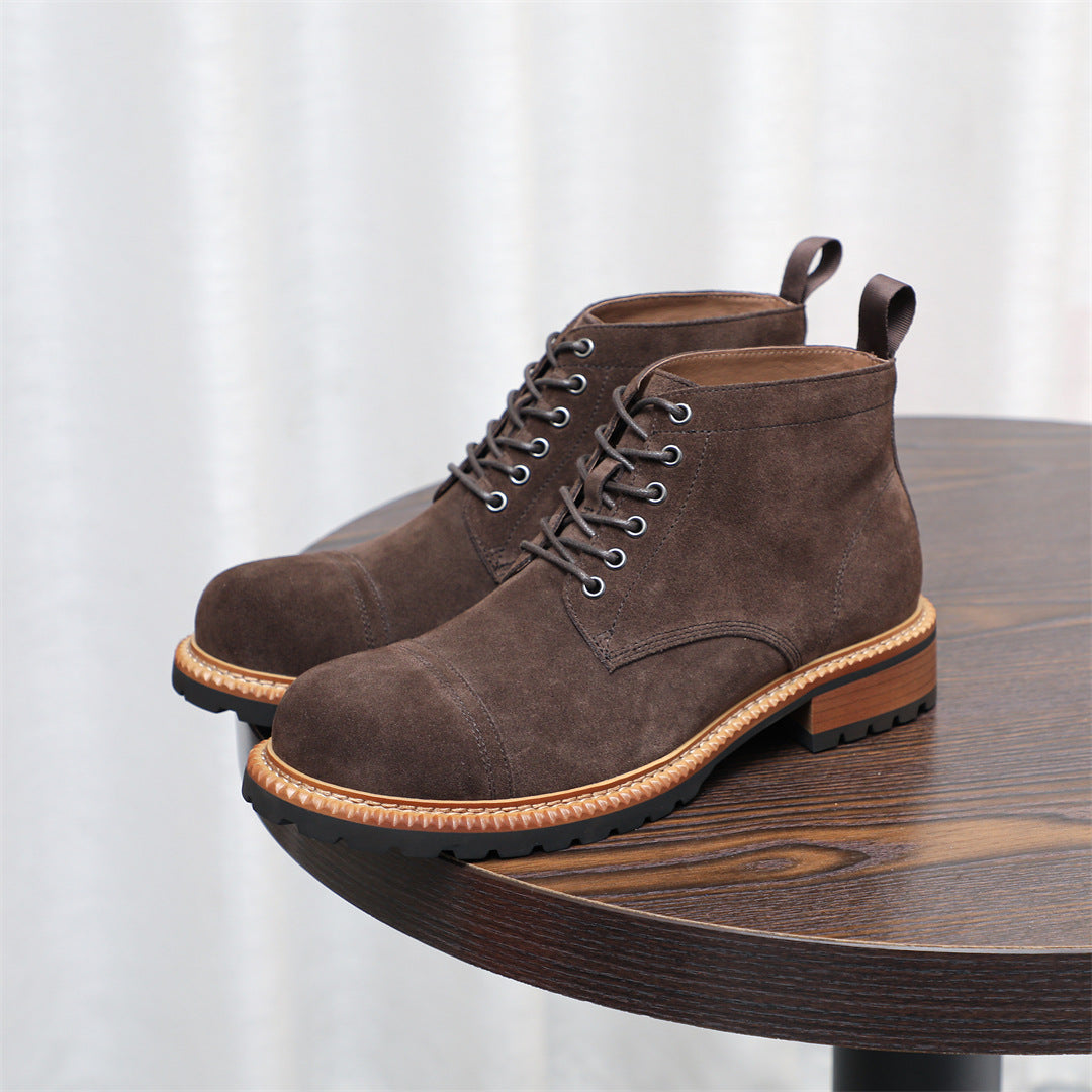 Cap Toe Suede Lug Sole Ankle Boots for Men