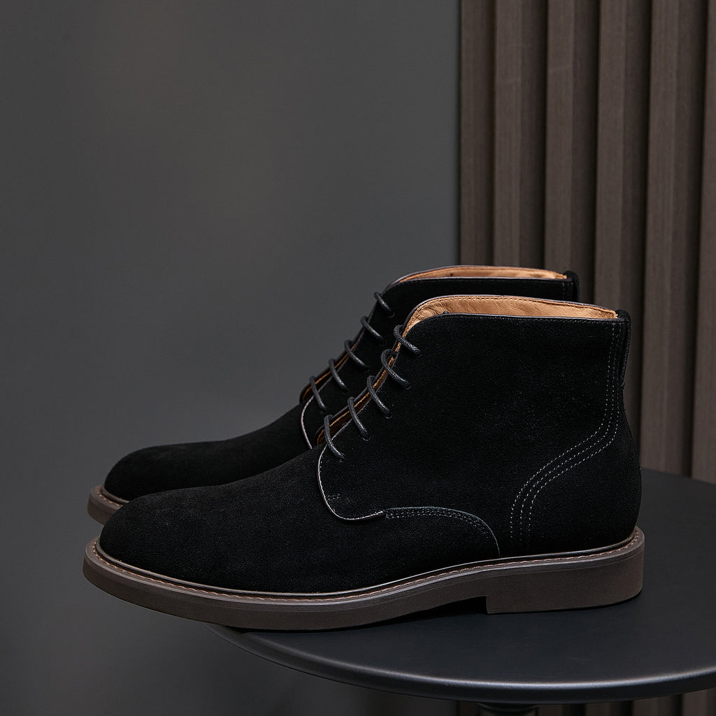 Men's Suede Plain Toe Stitched Welt Derby Ankle Boots