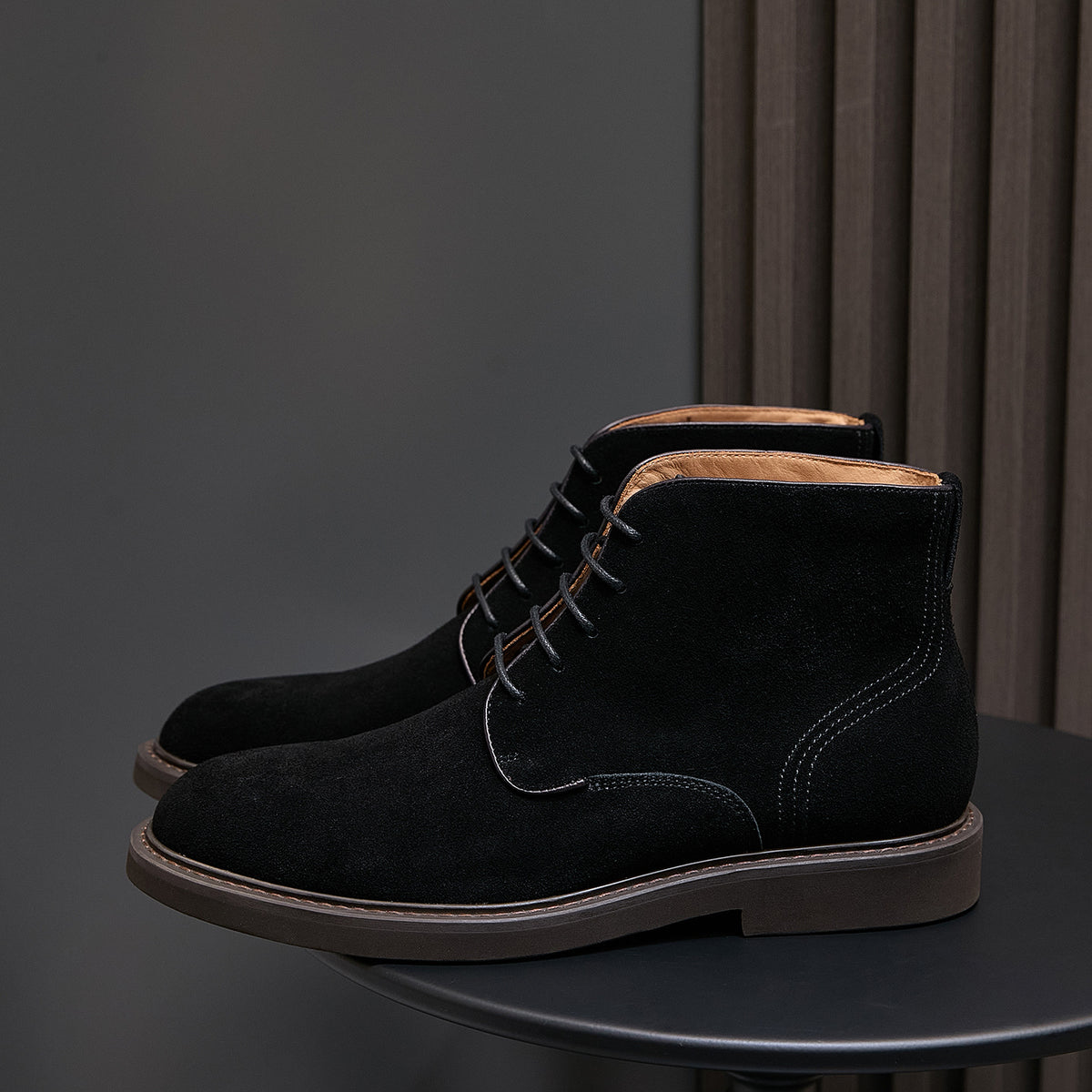 Men's Suede Plain Toe Stitched Welt Derby Ankle Boots