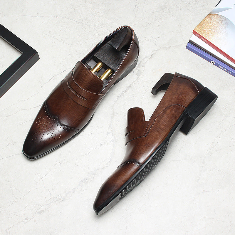Brogue Slip-On Men's Business Casual Loafers Pointed Toe Dress Shoes