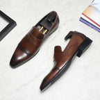 Brogue Slip-On Men's Business Casual Loafers Pointed Toe Dress Shoes