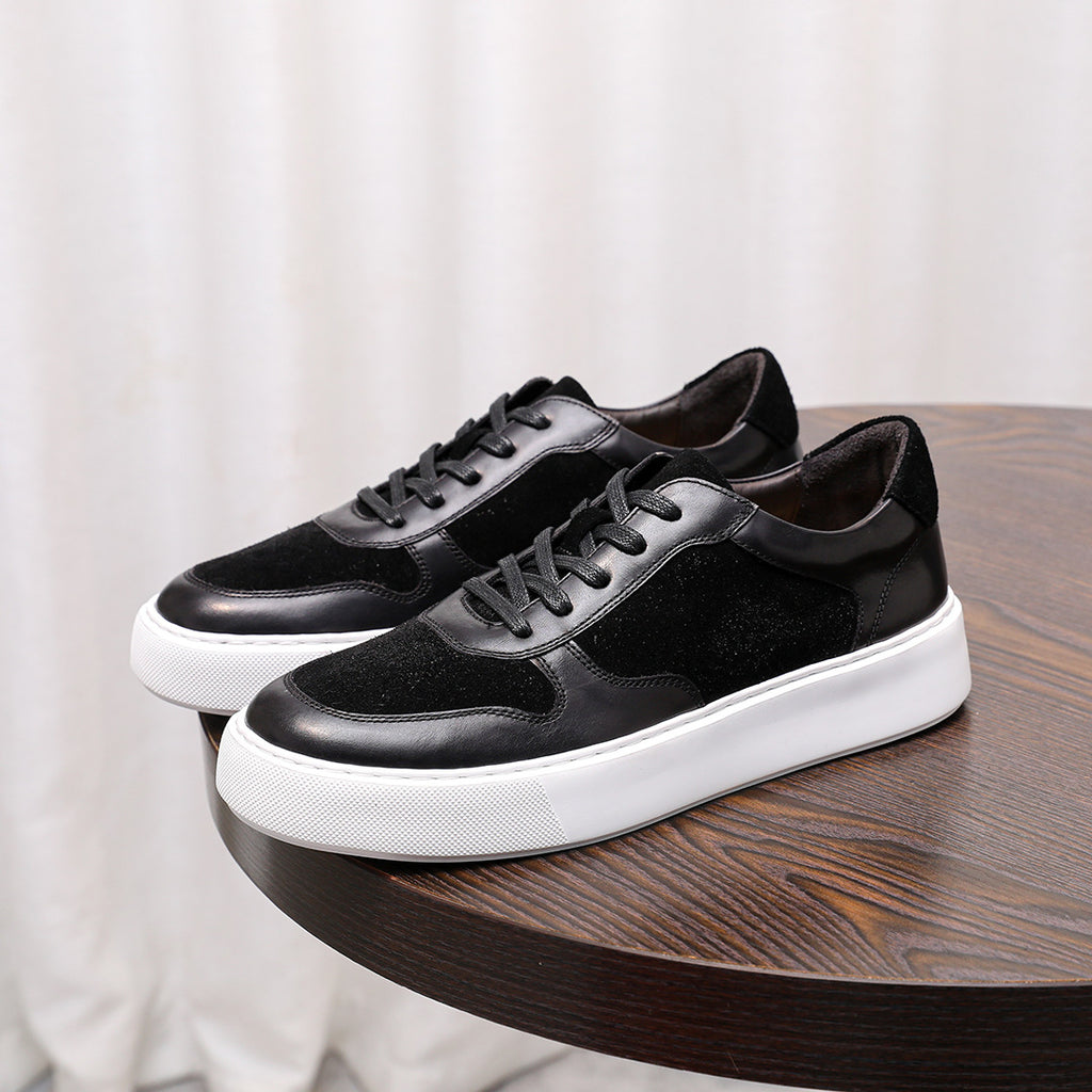 Brown leather lace-up sneakers with heel detail and low white rubber sole