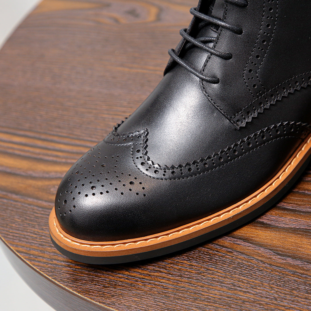 Men's Leather Wingtip Brogue Back-Zip Ankle Dress Boots