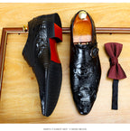 Men's Croc Embossed Pointed Toe Single Monk Leather Shoes
