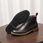 Wingtip Brogue Leather Back-Zip Lace-Up Boots for Men