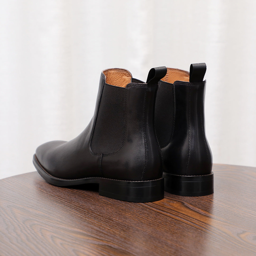 Pointed Plain Toe Leather Chelsea Boots for Men