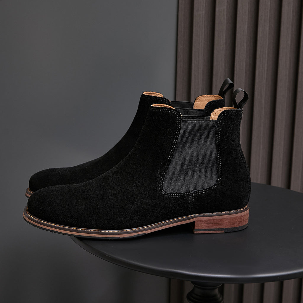 Almond Plain Toe Suede Chelsea Boots for Men