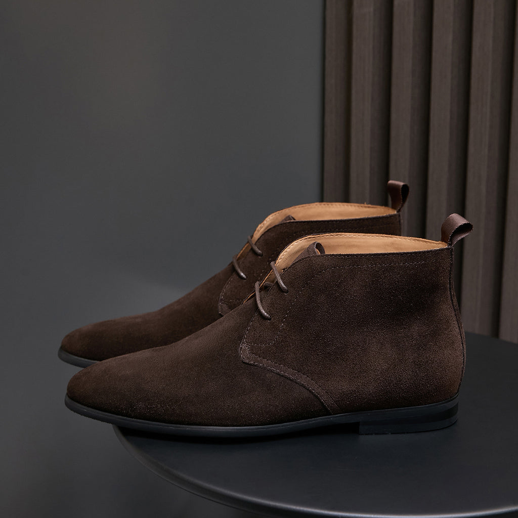 Men's Suede Chisel Plain Toe Lace-Up Chukka Dress Boots