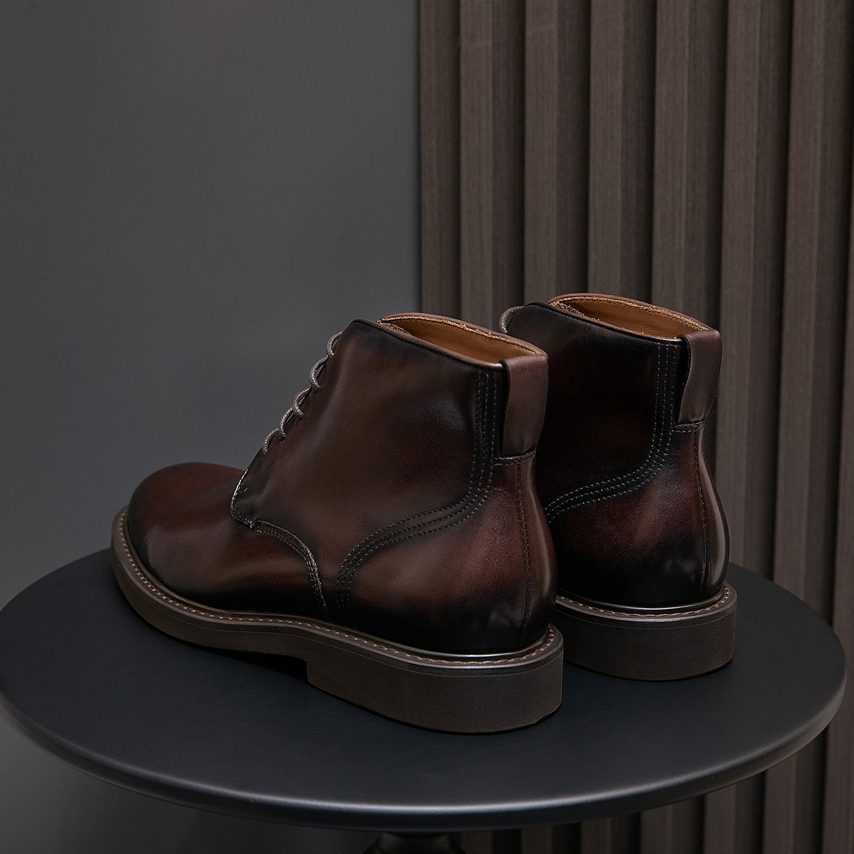 Plain Toe Leather Derby Ankle Boots for Men