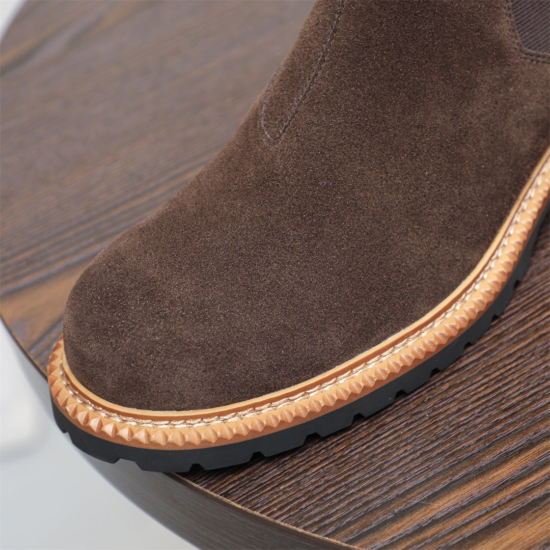 Round Plain Toe Suede Contrast-Welt Chelsea Boots for Men
