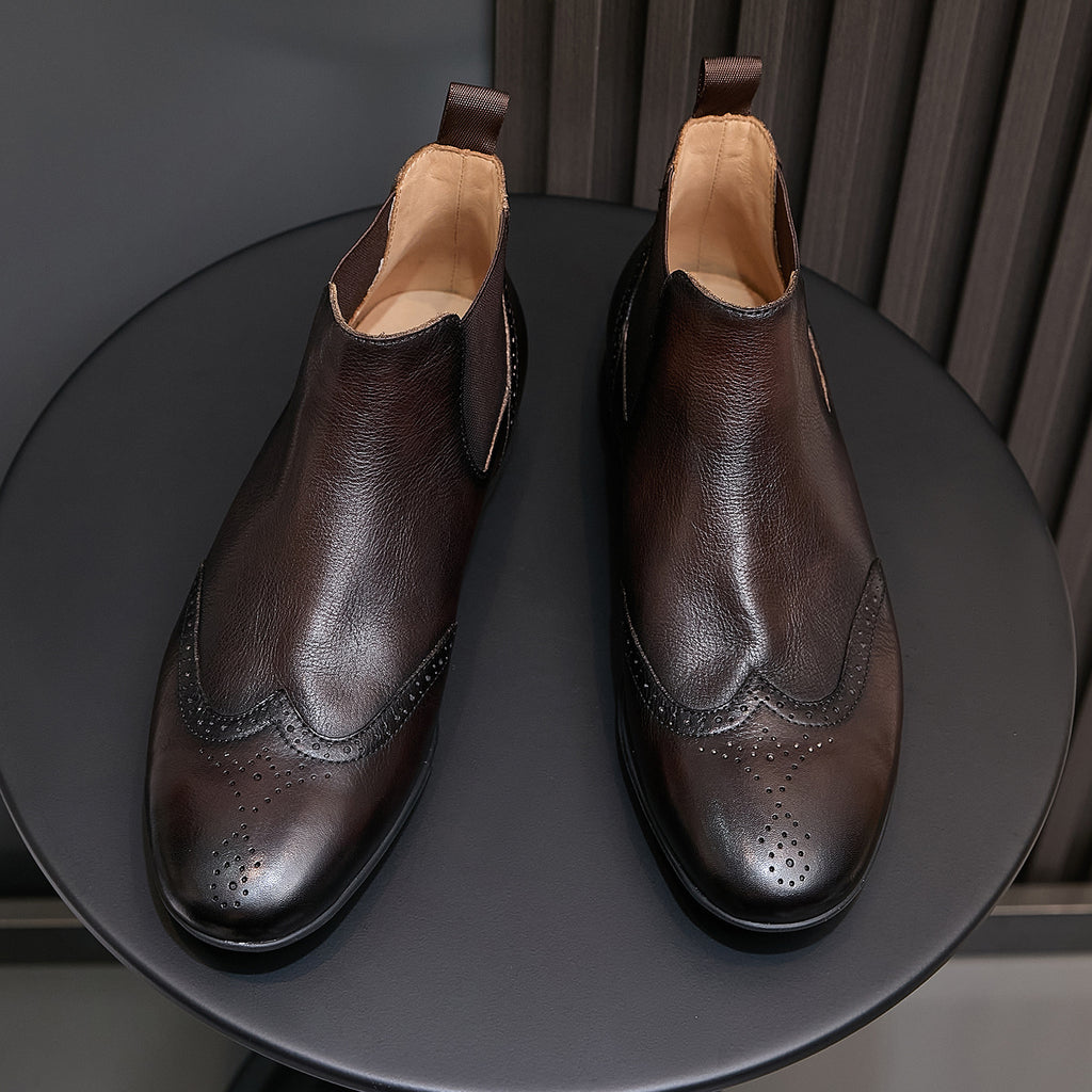Wingtip Brogue Leather Chelsea Boots for Men