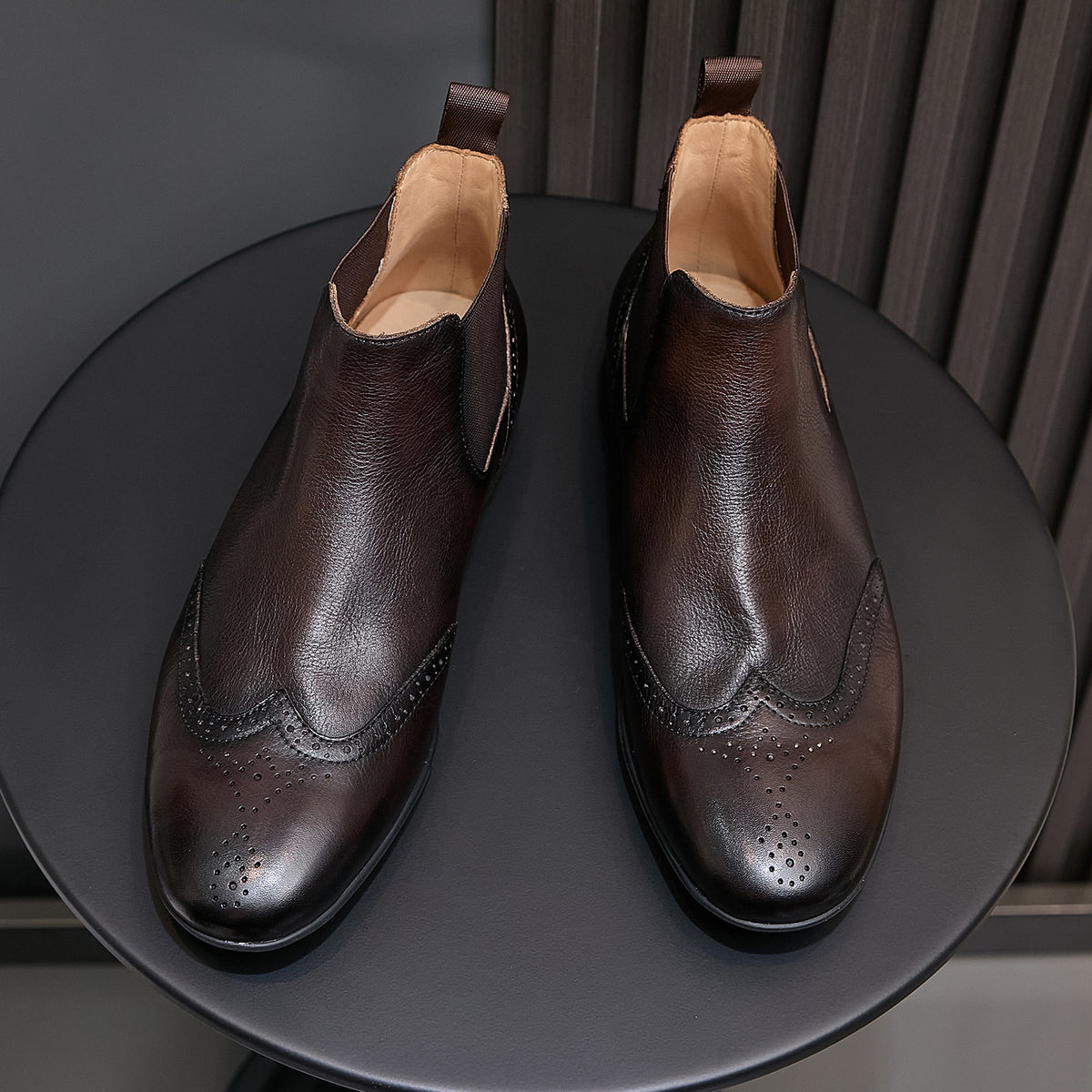 Wingtip Brogue Leather Chelsea Boots for Men