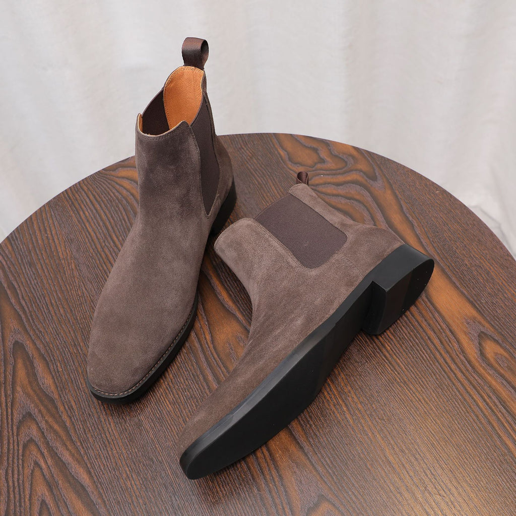 Men's Suede Chisel Plain Toe Elastic Chelsea Dress Boots