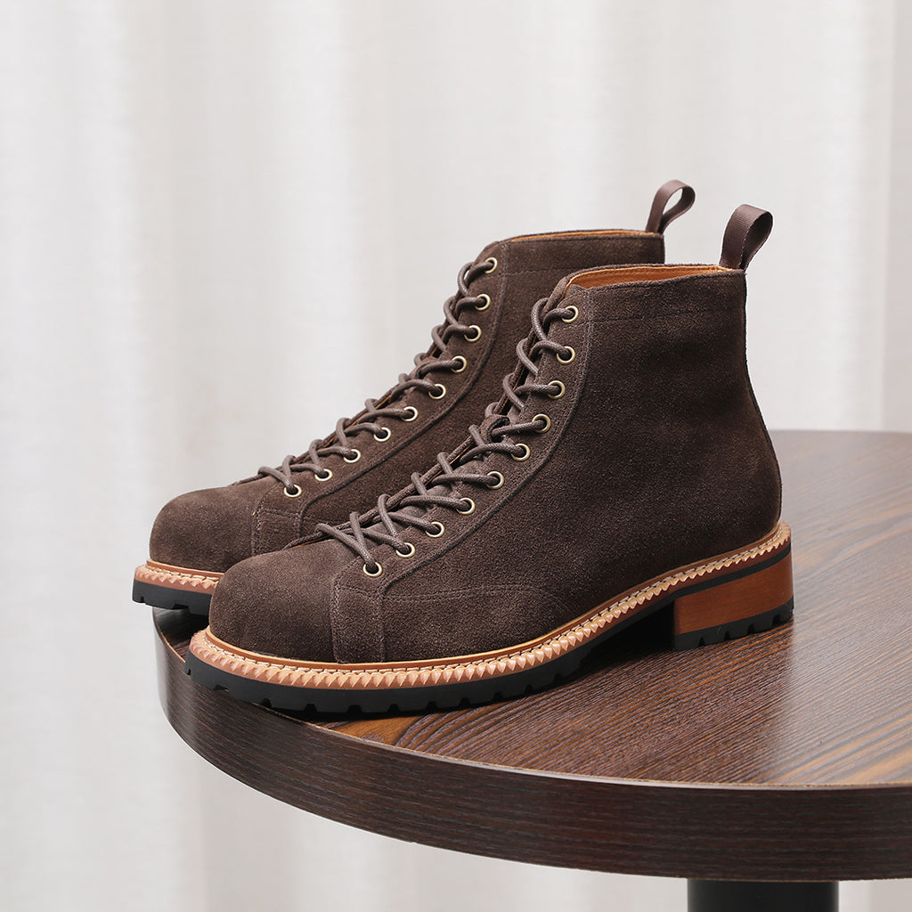 Lace-to-Toe Suede Lug Sole Boots for Men