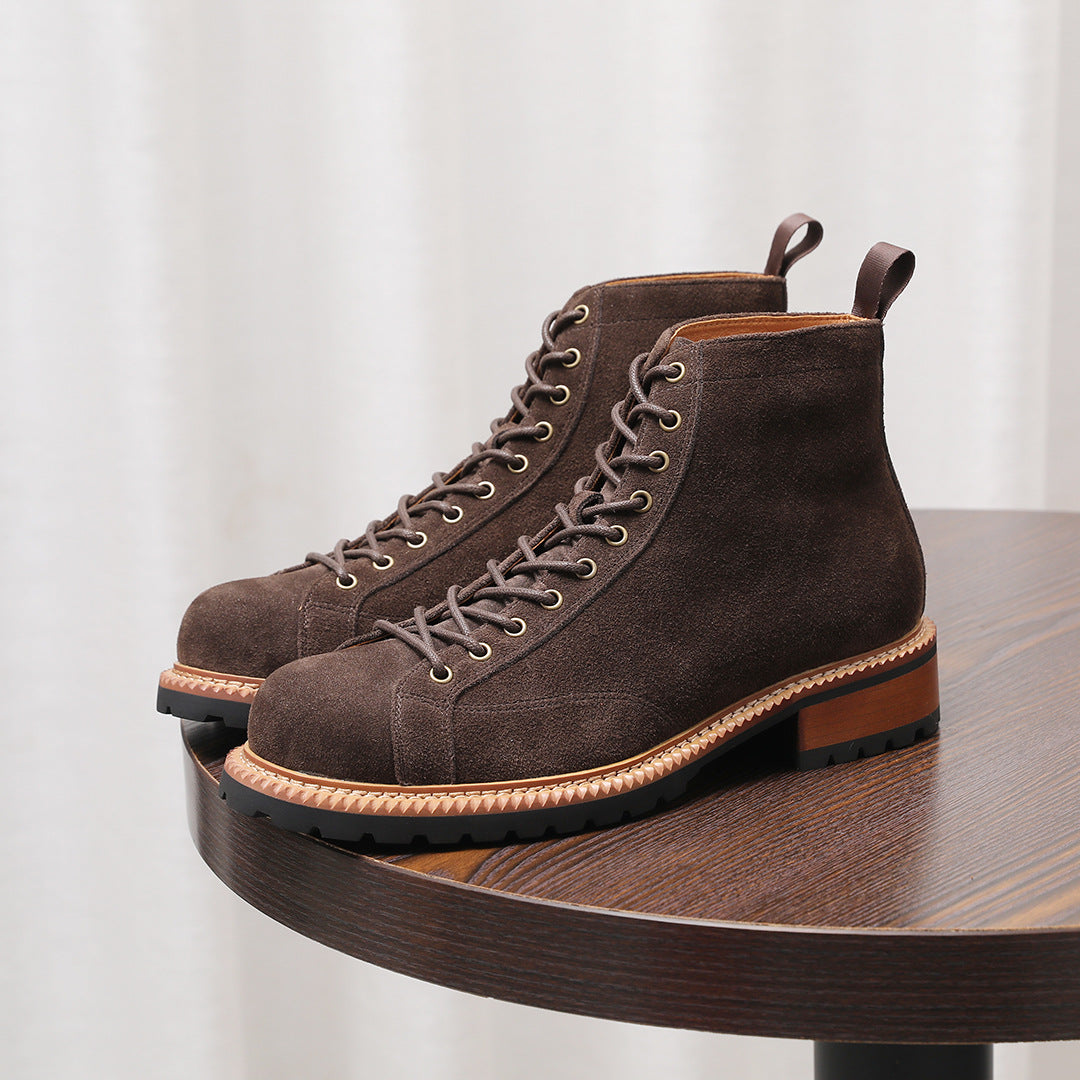 Lace-to-Toe Suede Lug Sole Boots for Men