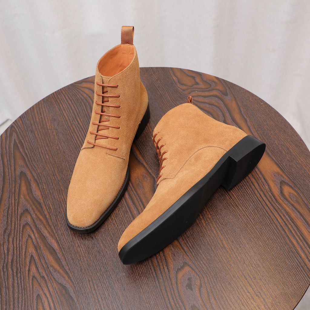 Men's Suede Chisel Plain Toe Lace-Up Ankle Dress Boots
