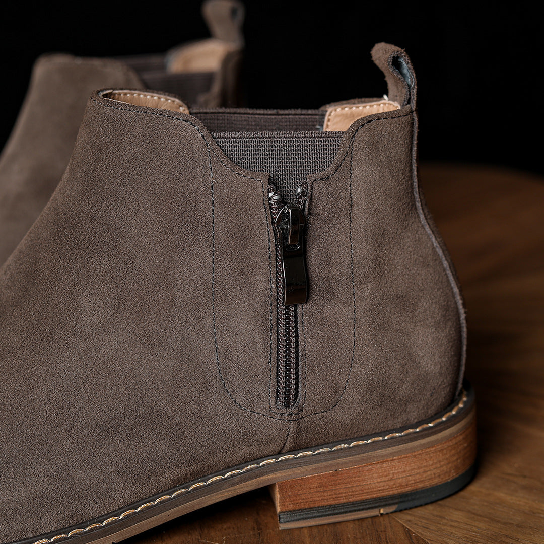 Men's Suede Plain Toe Side-Zip Chelsea Ankle Boots