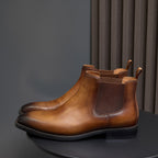 Burnished Leather Plain Toe Chelsea Boots for Men