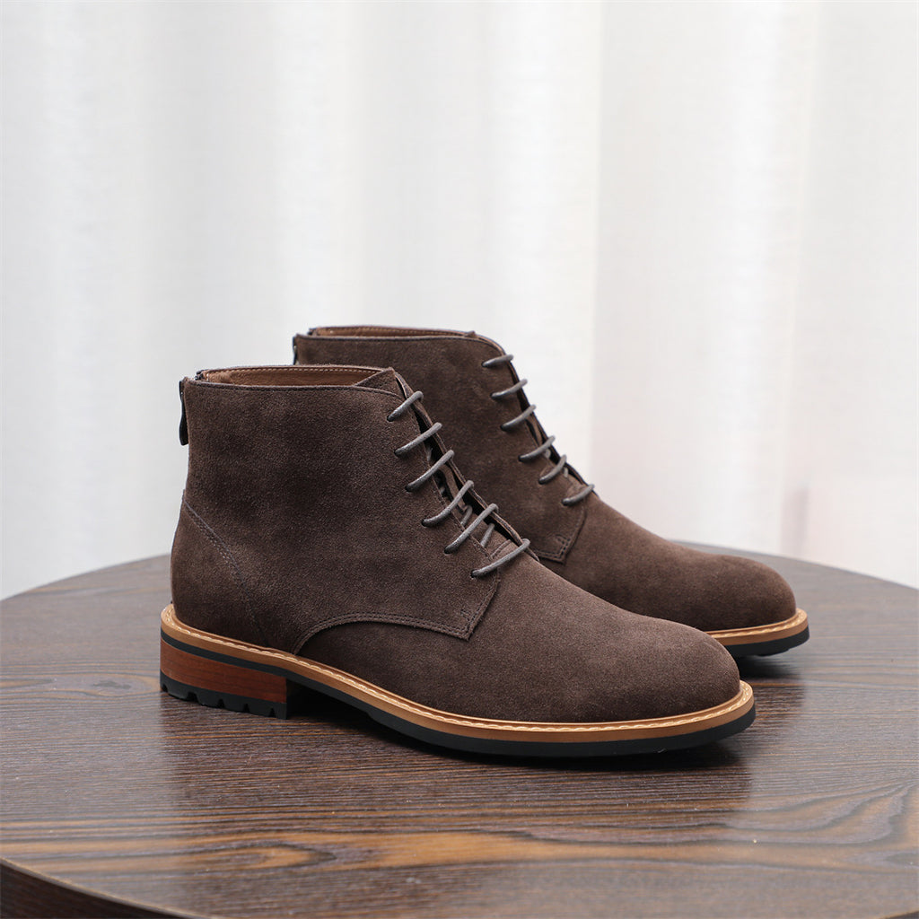 Men's Suede Plain Toe Back-Zip Lace-Up Ankle Dress Boots