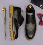 Men's Chunky Lug Sole Wingtip Brogue Leather Derby Shoes