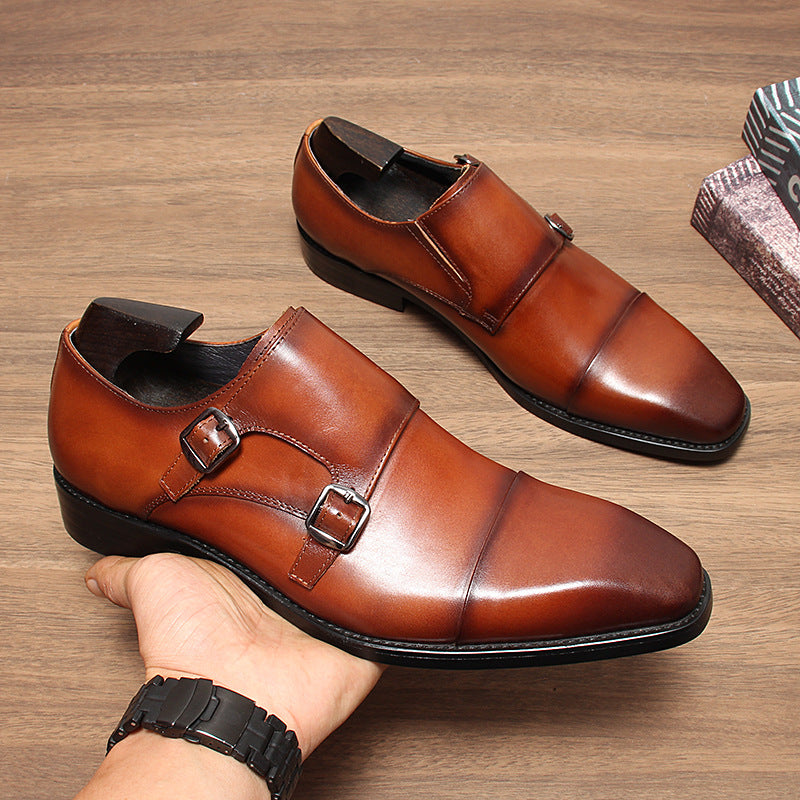 Fashion Men's Double Buckle Dress Shoes Genuine Leather