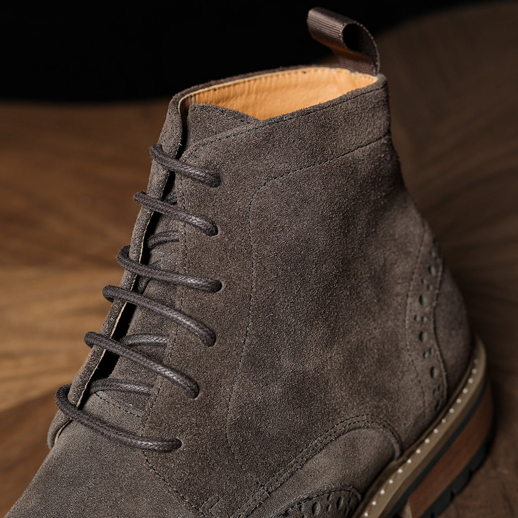 Men's Suede Wingtip Brogue Lace-Up Ankle Dress Boots