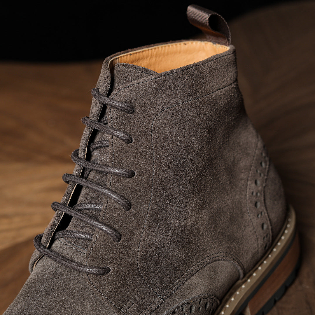Men's Suede Wingtip Brogue Lace-Up Ankle Dress Boots