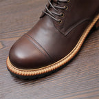 Cap Toe Leather Contrast-Welt Lace-Up Boots for Men
